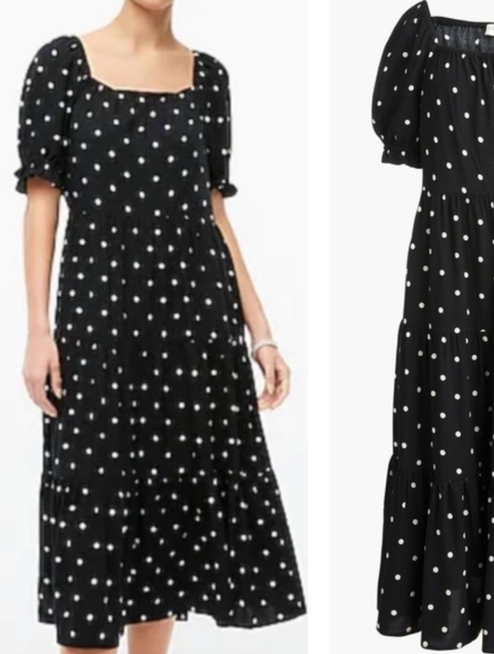 J. Crew Black Polka Dot Puff-Sleeve Tiered Midi Dress Size M